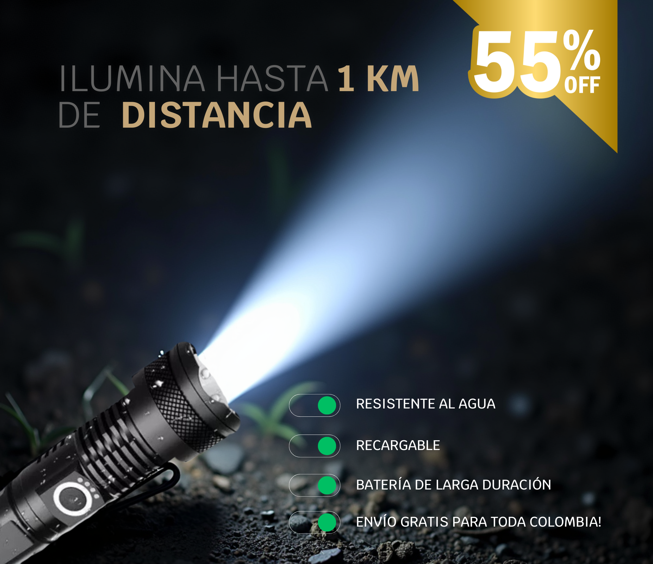 LINTERNA TÁCTICA LASER - MILITARY ™ 🔥😮¡Últimas 13 unidades en stock!🔥 Envío Gratis para Toda Colombia! 🎁